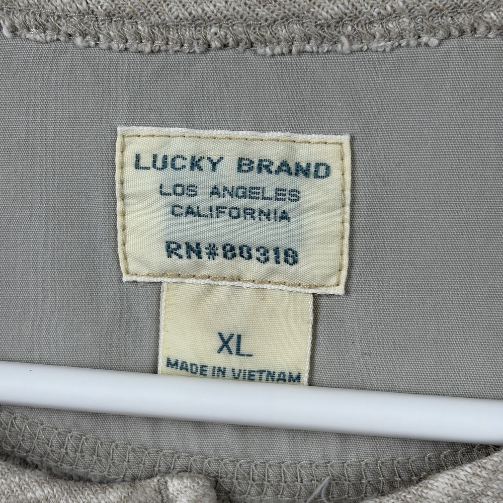 Lucky Brand Shirt Mens XL Oatmeal Gray Henley Long‎ Sleeve Knit Vintage Style - Picture 3 of 10